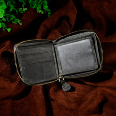 Handmade Leather Mens Cool Zipper Leather Wallet Card Wallet Men Small Wallets Bifold for Men