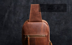Genuine Leather Mens Cool Chest Bag Sling Bag Crossbody Bag Travel Bag Hiking Bag for men