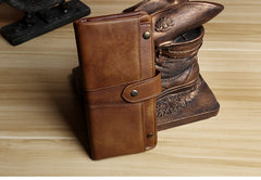 Handmade Leather Mens Cool Long Leather Wallet Card Wallet Clutch Wristlet Wallet for Men