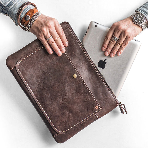Handmade Leather Mens Cool Long Leather ipad bag Bifold Clutch Wallet for Men - iwalletsmen