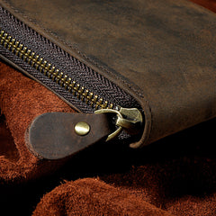 Handmade Leather Mens Cool Zipper Leather Wallet Card Wallet Men Small Wallets Bifold for Men