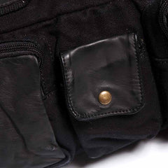 Black Canvas Leather Fanny Pack Crossbody Waist Bag Canvas Chest Sling Bag For Men - iwalletsmen