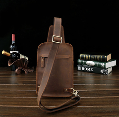 Vintage Leather Mens Sling Shoulder Bags Sling Bag Chest Bag Sling Backpack for men - iwalletsmen