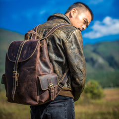 Handmade Leather Vintage Coffee Mens Cool Leather Backpack Travel Bag for men