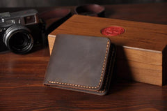 Handmade Leather Mens Cool Slim Leather Wallet Men Small Wallets Bifold for Men