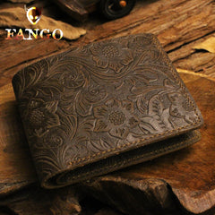 Handmade Leather Floral Mens Cool Slim Leather Wallet Men billfold Wallets Bifold for Men