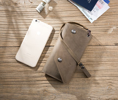 Handmade Leather Mens Cool Long  Chain Wallet Phone Biker Trucker Wristlet Wallet
