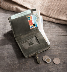Handmade Leather Mens Cool Slim Leather Wallet Men Small Wallets Bifold for Men