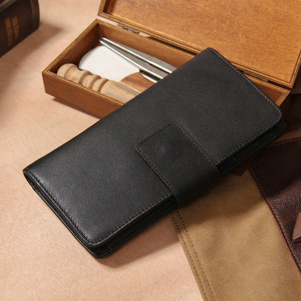 Cool Men long Leather Wallet Black Multi Cards Wallet for Men