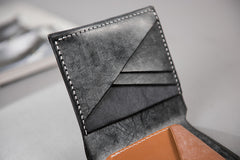 Handmade Leather Mens Cool Slim Leather Wallet Men Small Wallets Trifold for Men