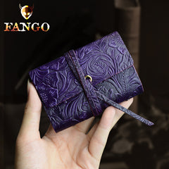 Handmade Leather Floral Mens Cool billfold Wallet Card Holder Small Card Slim Wallets for Men