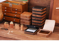 Handmade Wooden Black Leather Mens 20pcs Cigarette Case Cool Custom Cigarette Holder for Men - iwalletsmen