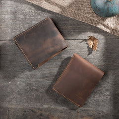 Handmade Leather Mens Cool Slim Leather Wallet Men Small Wallets Bifold for Men