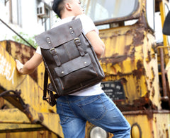 Genuine Leather Mens Cool Backpack Sling Bag Large Black Travel Bag Hiking Bag for men