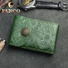 Handmade Leather Floral Mens Cool billfold Wallet Card Holder Small Card Slim Wallets for Men