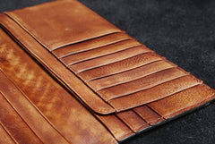 Handmade Leather Mens Cool Long Leather Wallet Card Wallet Clutch Wristlet Wallet for Men