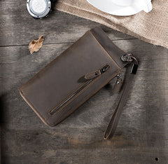 Handmade Leather Mens Cool Long Chain Wallet Phone Biker Trucker Wristlet Wallet