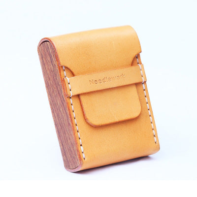 Cool Wooden Leather Mens 20pcs Cigarette Case Custom Beige Cigarette Holder for Men - iwalletsmen