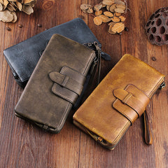 Handmade Mens Cool Long Leather Chain Wallet Cards Biker Trucker Wristlet Wallet - iwalletsmen