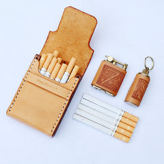 Cool Wooden Leather Mens 20pcs Cigarette Case Custom Beige Cigarette Holder for Men - iwalletsmen