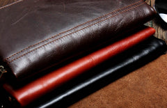 Handmade Leather Mens Cool Long Leather Wallet Slim Zipper Clutch Wristlet Wallet for Men