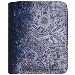 Handmade Leather Floral Mens Cool Slim Leather Wallet Men billfold Wallets Bifold for Men