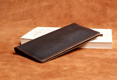 Handmade Leather Mens Cool Long Leather Wallet Clutch Wristlet Wallet for Men
