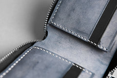 Handmade Leather Mens Cool Slim Leather Zipper Wallet Men Small Wallets Bifold for Men