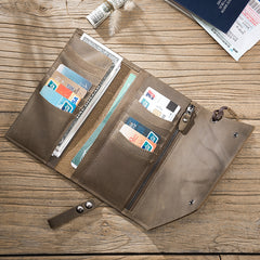 Handmade Leather Mens Cool Long  Chain Wallet Phone Biker Trucker Wristlet Wallet