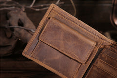 Handmade Leather Mens Cool Slim Leather Wallet Card Wallet Holders Men Small Wallets Bifold for Men