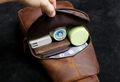 Handmade Leather Mens Cool Chest Bag Sling Bag Crossbody Bag Travel Bag Hiking Bag for men