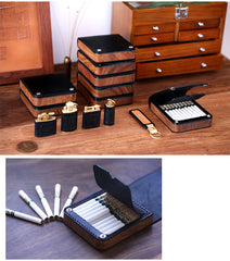 Handmade Wooden Black Leather Mens 20pcs Cigarette Case Cool Custom Cigarette Holder for Men - iwalletsmen