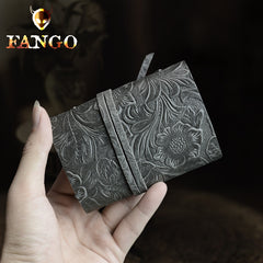 Handmade Leather Floral Mens Cool billfold Wallet Card Holder Small Card Slim Wallets for Men