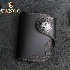 Handmade Leather Floral Mens Cool billfold Wallet Card Holder Small Card Slim Wallets for Men