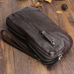 Handmade Leather Mens Cool Long Leather Wallet Zipper Clutch Wristlet Wallet for Men