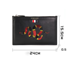 Handmade Leather Mens Clutch Snake Cool Slim Wallet Zipper Clutch Wristlet Wallet for Men - iwalletsmen