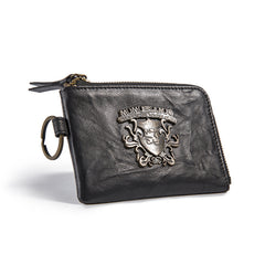 Handmade Leather Mens Chain Biker Wallet Cool Leather Wallet Zipper billfold Wallets - iwalletsmen