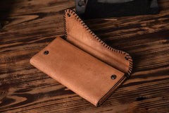 Handmade Leather Mens Cool Long Leather Wallet Trifold Clutch Wallet for Men - iwalletsmen