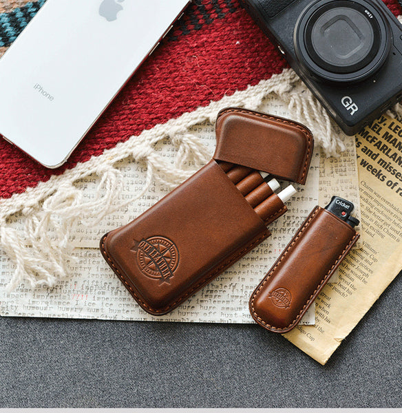 Handmade Brown Leather Womens 10pcs Cigarette Holder Case Cool Custom Cigarette Case for Women - iwalletsmen