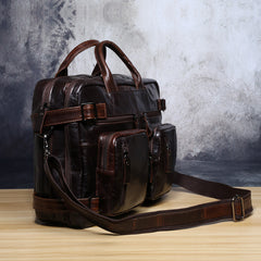 Genuine Leather Mens Cool Messenger Bag Briefcase Backpack Bag Travel Bag for Men