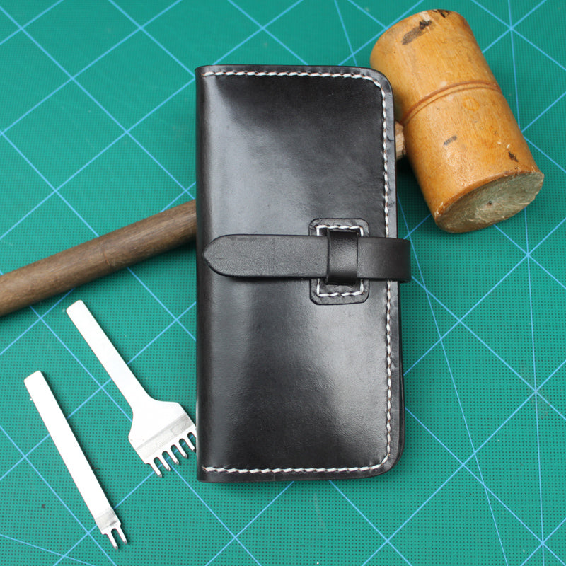Handmade Black Leather Mens Long Wallet Cool Bifold Long Wallet for Men - iwalletsmen