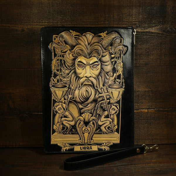 Handmade Leather Tooled CONSTELLATION Mens Cool Long Leather iPad Bag Wristlet Clutch Wallet for Men