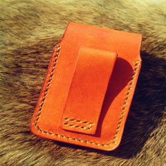 Cool Mens Brown Leather Zippo Lighter Cases with Loop Zippo lighter Holder with clips - iwalletsmen