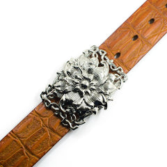Handmade Leather Genuine Lotus Flower Mens Cool Men Biker Trucker Leather Belt