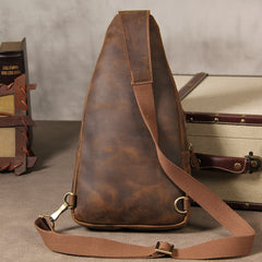 Leather Mens Sling Bag Cool Crossbody Bag Brown Chest Bag for men