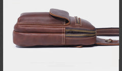 Genuine Leather Mens Cool Chest Bag Sling Bag Crossbody Bag Travel Bag Hiking Bag for men