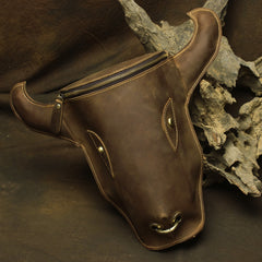 Handmade Leather Mens Cool XO Bull Backpack Sling Bag Black Travel Bag Hiking Bag for men
