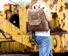 Genuine Leather Mens Cool Backpack Sling Bag Large Black Travel Bag Hiking Bag for men