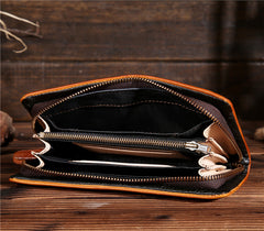 Handmade Leather Mens Clutch Wallet Cool Leather Wallet Long Phone Wallets for Men