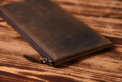 Handmade Leather Mens Cool Long Leather Wallet Zipper Clutch Wallet for Men